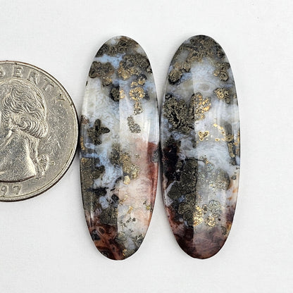 Marcasite Lace Agate Cabochon Pair