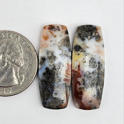 Marcasite Lace Agate Cabochon Pair