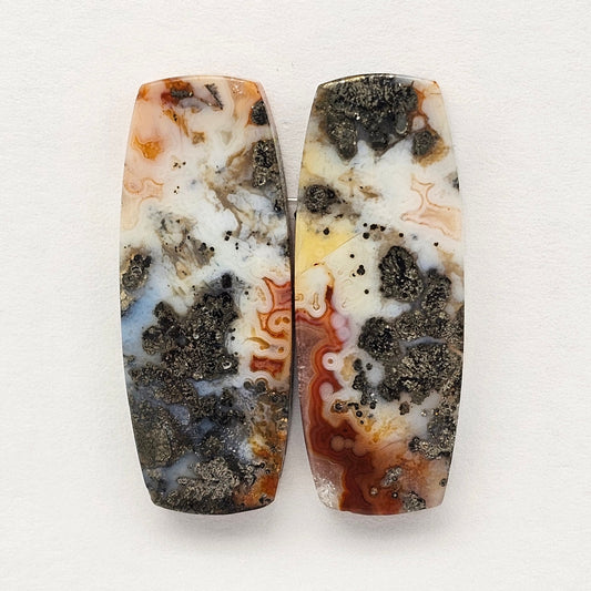 Marcasite Lace Agate Cabochon Pair