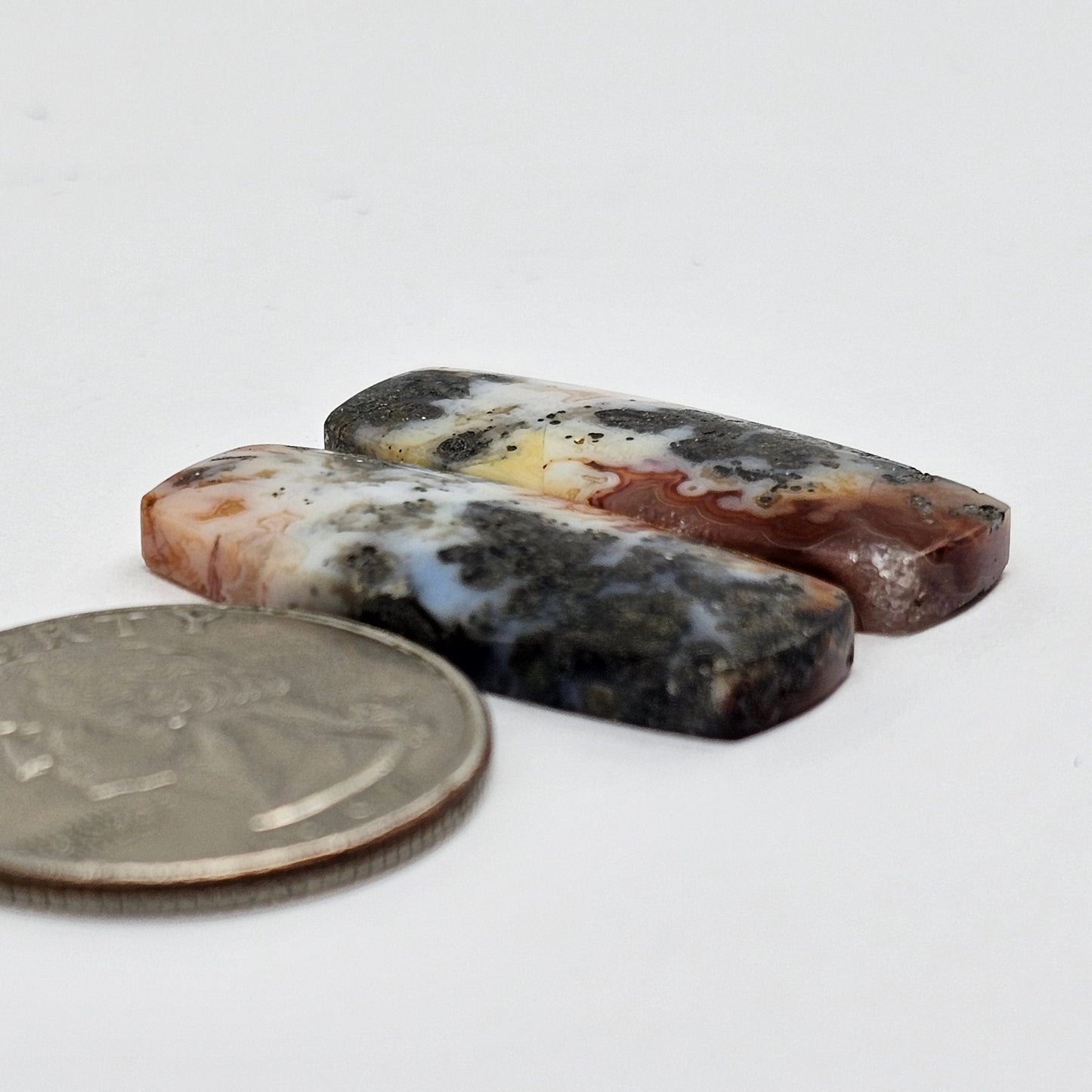 Marcasite Lace Agate Cabochon Pair