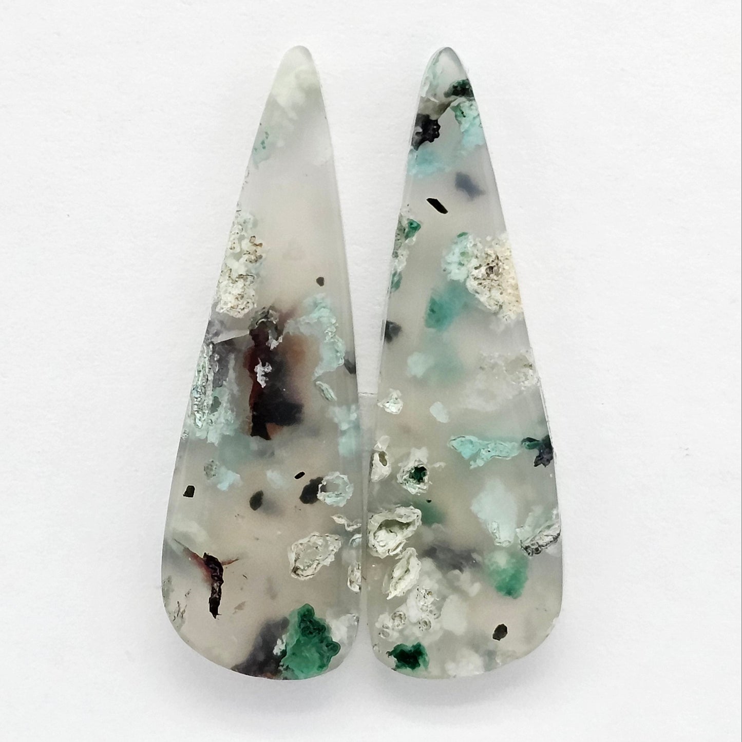 Sugar Water Flower Agate Cabochon Pair