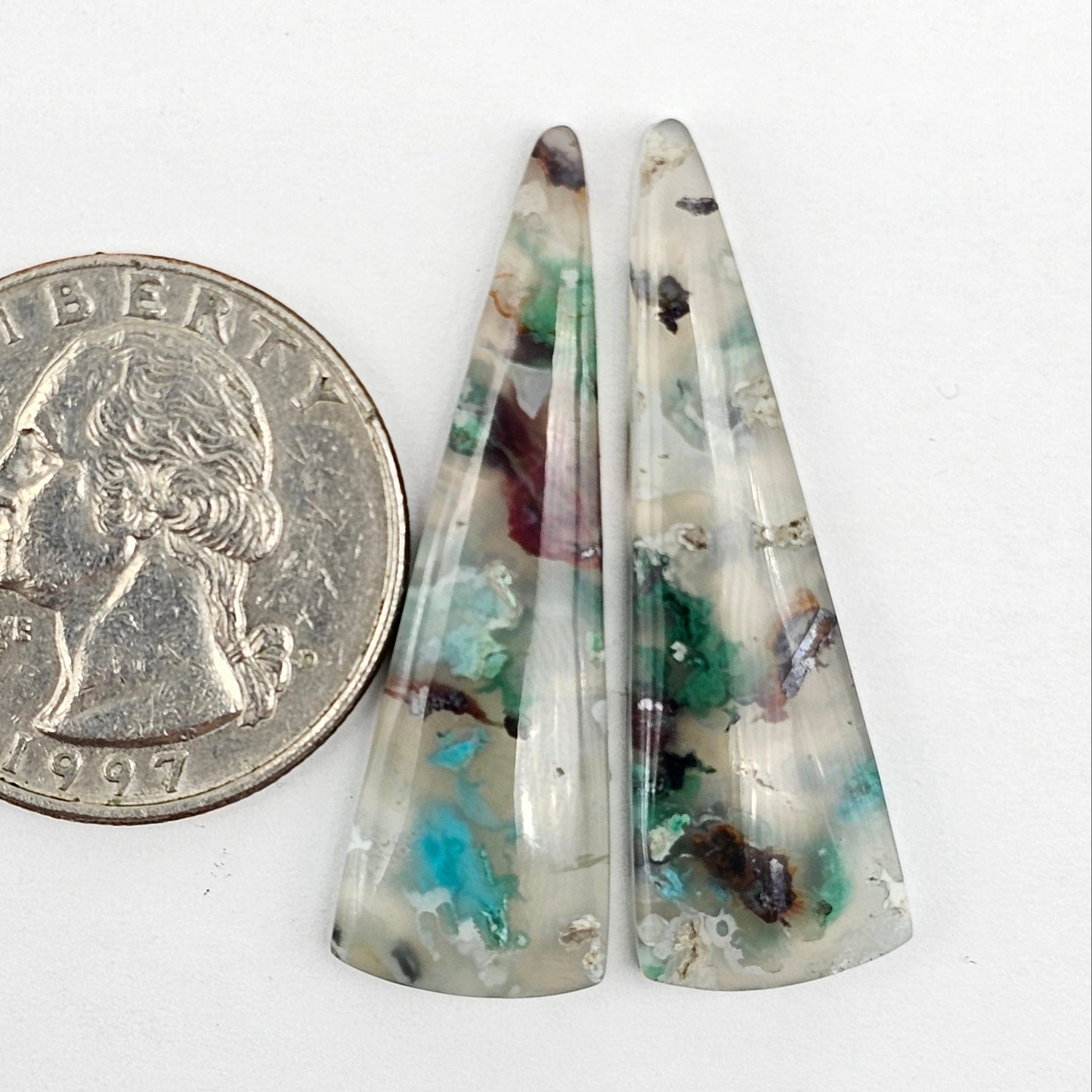 Sugar Water Flower Agate Cabochon Pair