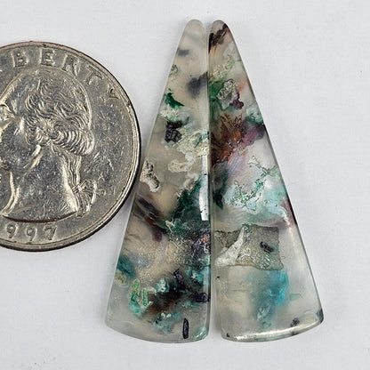 Sugar Water Flower Agate Cabochon Pair