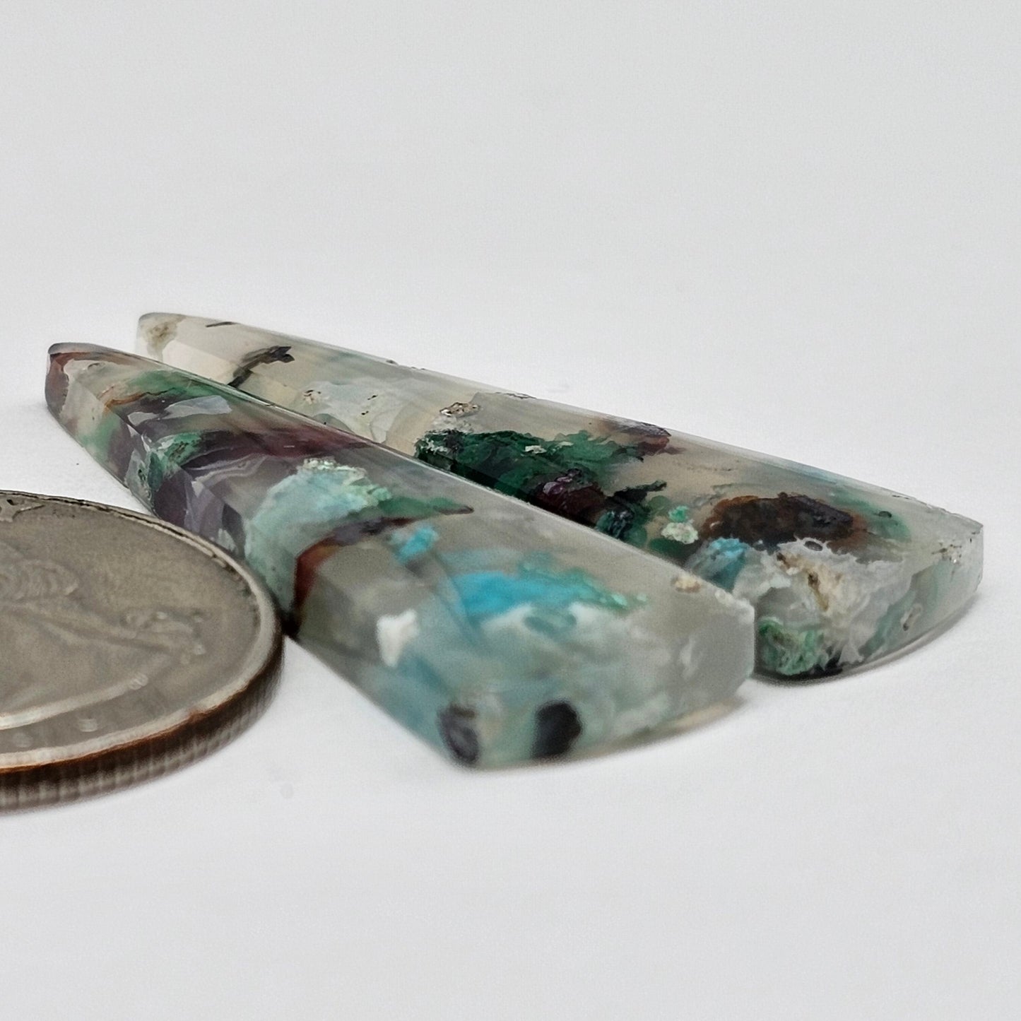 Sugar Water Flower Agate Cabochon Pair