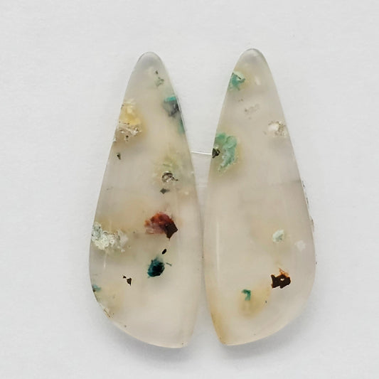Sugar Water Flower Agate Cabochon Pair