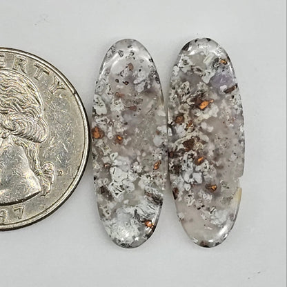 Chalcedony with Native Copper Cabochon Pair