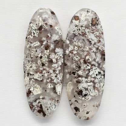 Chalcedony with Native Copper Cabochon Pair