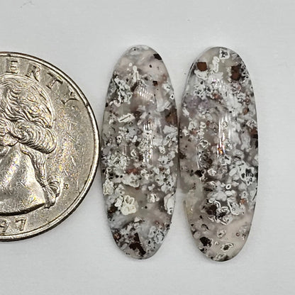 Chalcedony with Native Copper Cabochon Pair