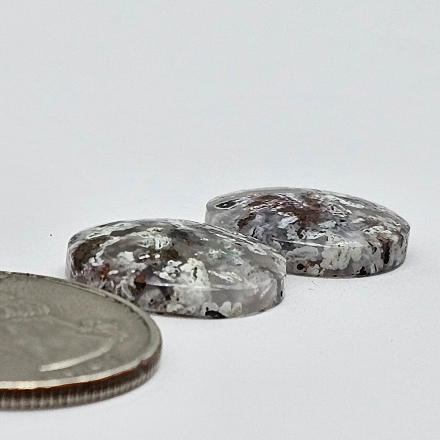 Chalcedony with Native Copper Cabochon Pair