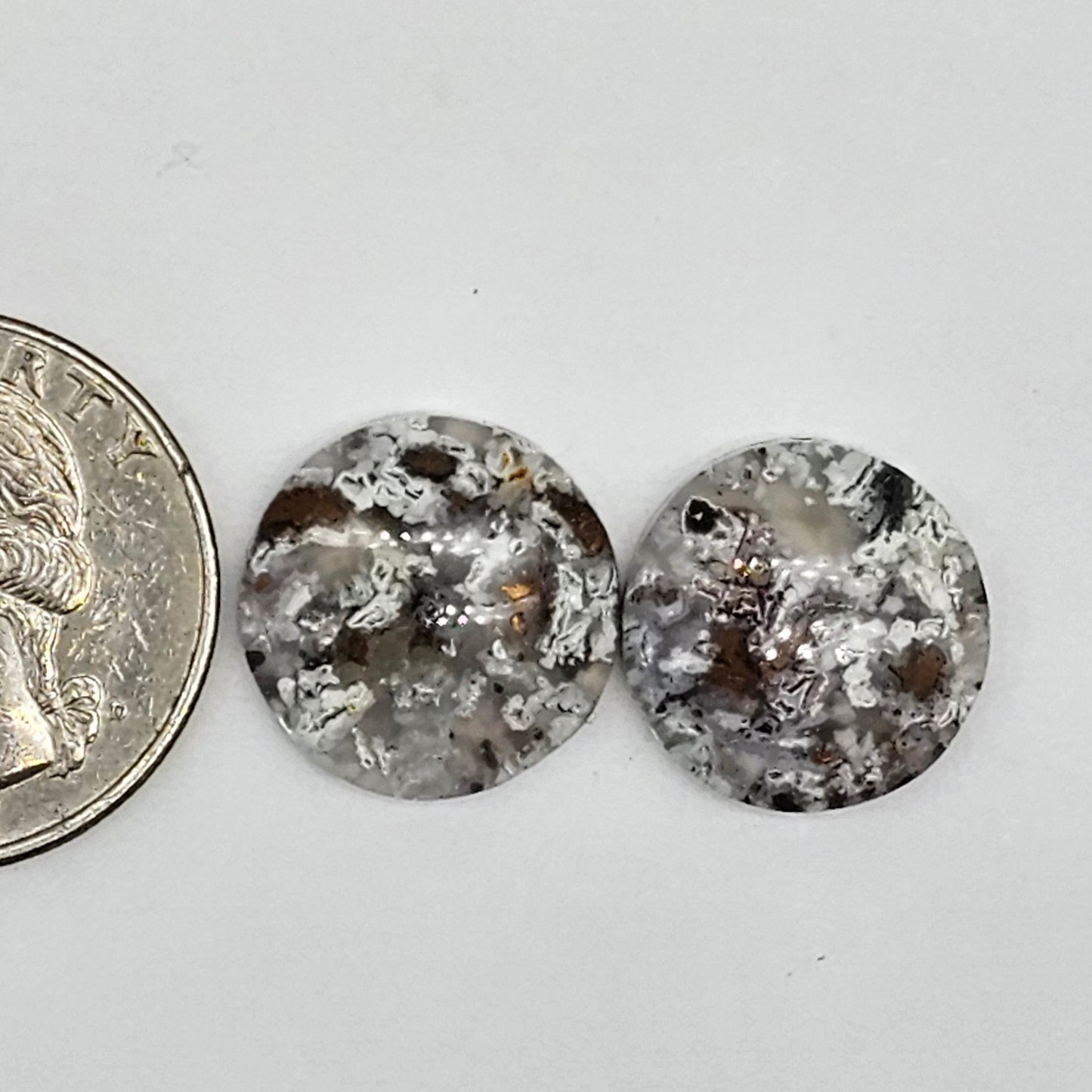 Chalcedony with Native Copper Cabochon Pair