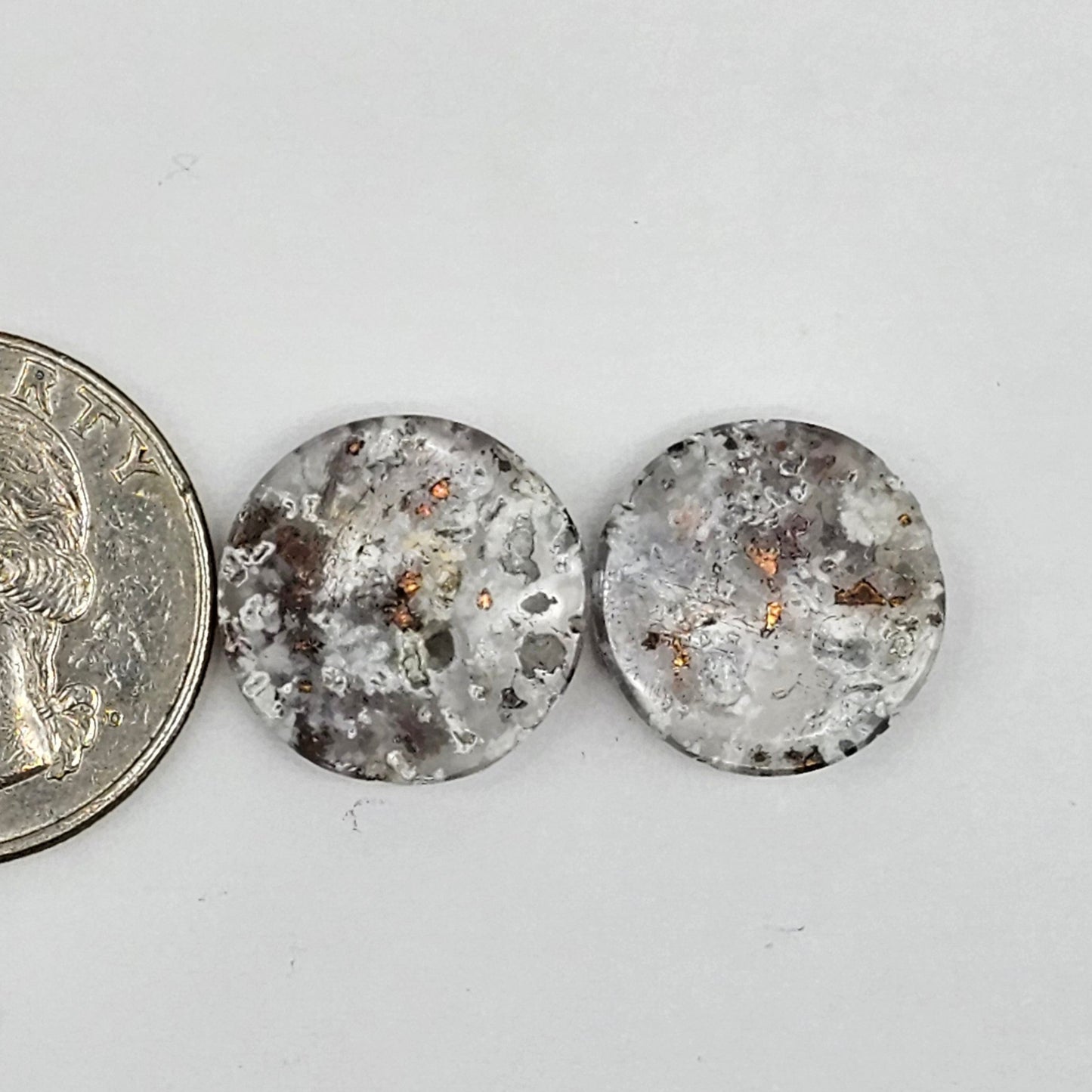 Chalcedony with Native Copper Cabochon Pair