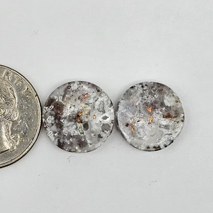 Chalcedony with Native Copper Cabochon Pair