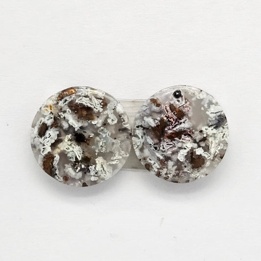 Chalcedony with Native Copper Cabochon Pair