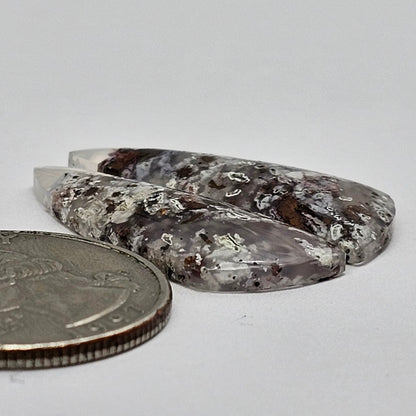 Chalcedony with Native Copper Cabochon Pair