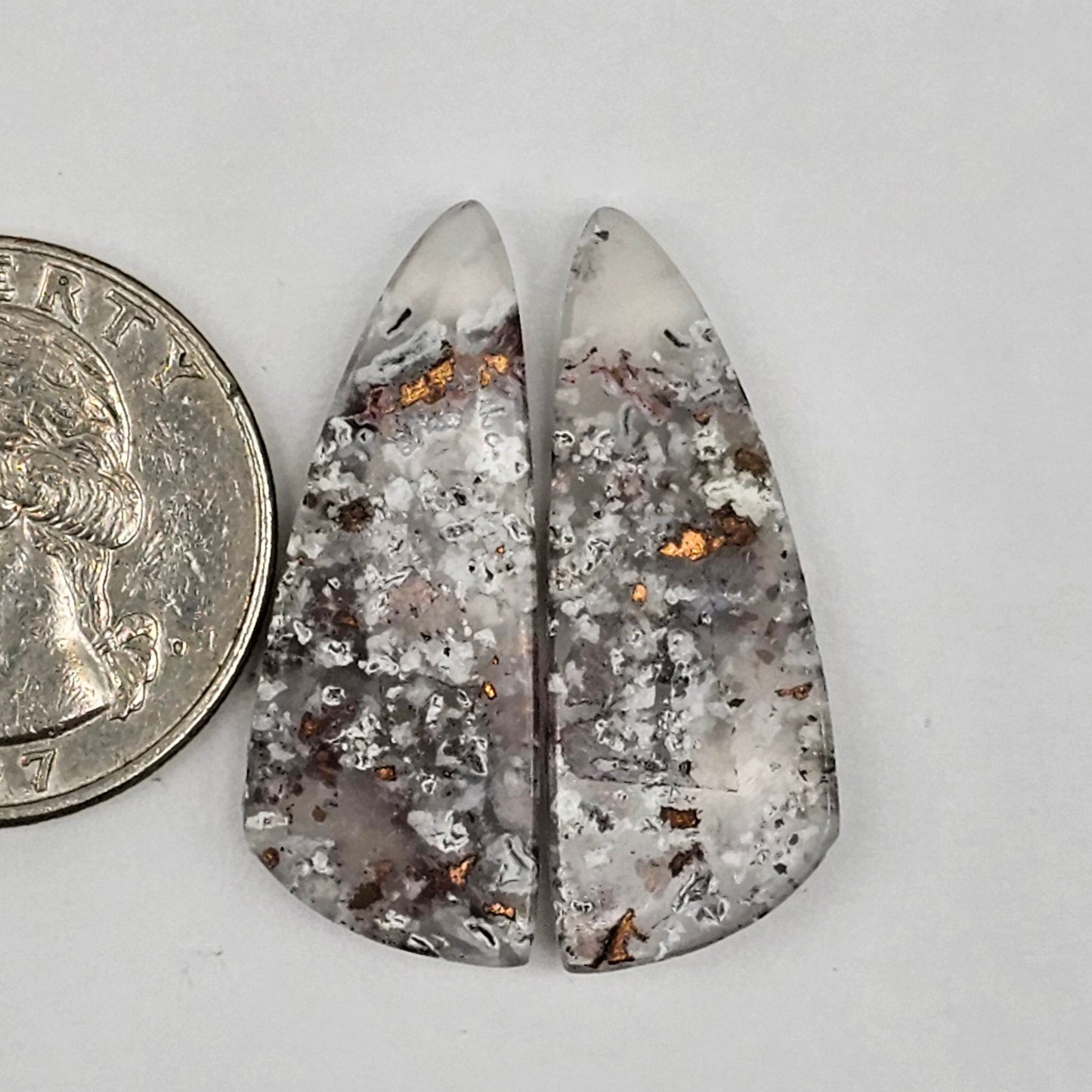 Chalcedony with Native Copper Cabochon Pair