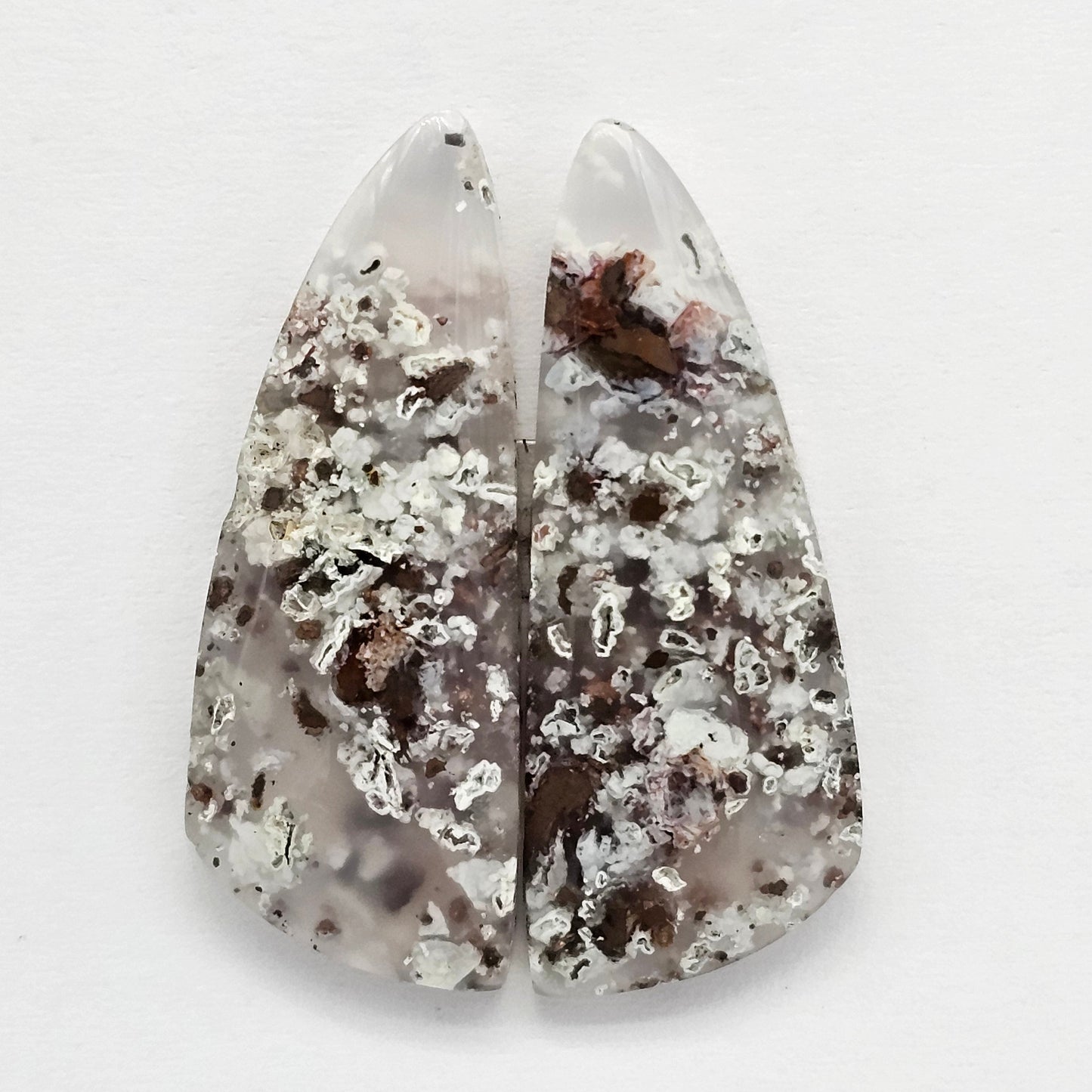 Chalcedony with Native Copper Cabochon Pair