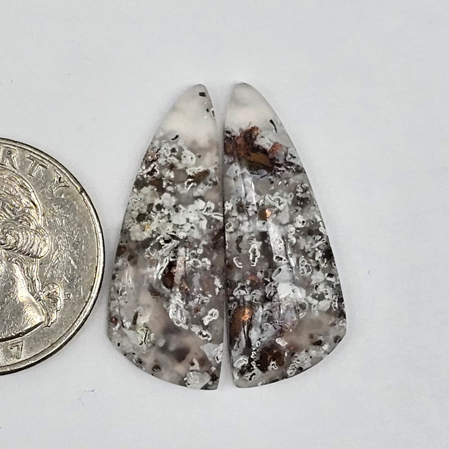 Chalcedony with Native Copper Cabochon Pair