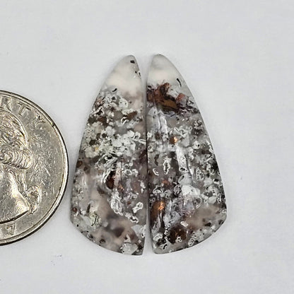 Chalcedony with Native Copper Cabochon Pair