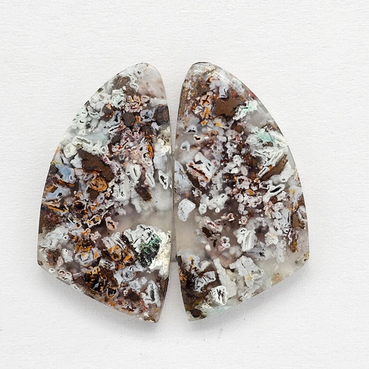Chalcedony with Native Copper Cabochon Pair