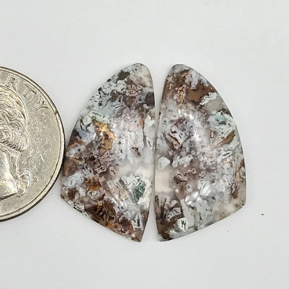 Chalcedony with Native Copper Cabochon Pair