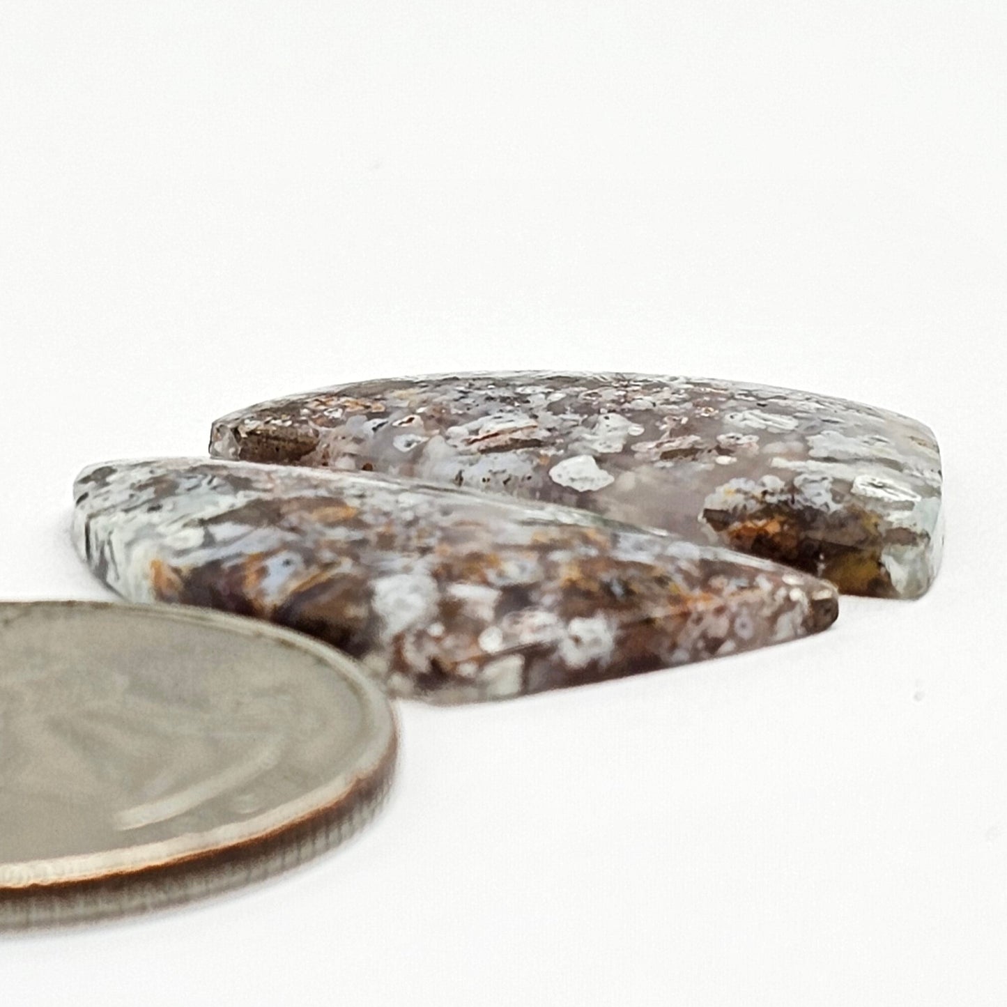 Chalcedony with Native Copper Cabochon Pair