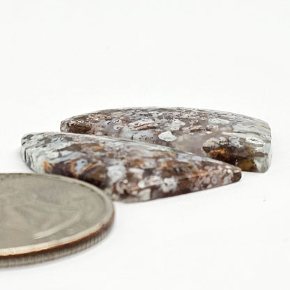 Chalcedony with Native Copper Cabochon Pair