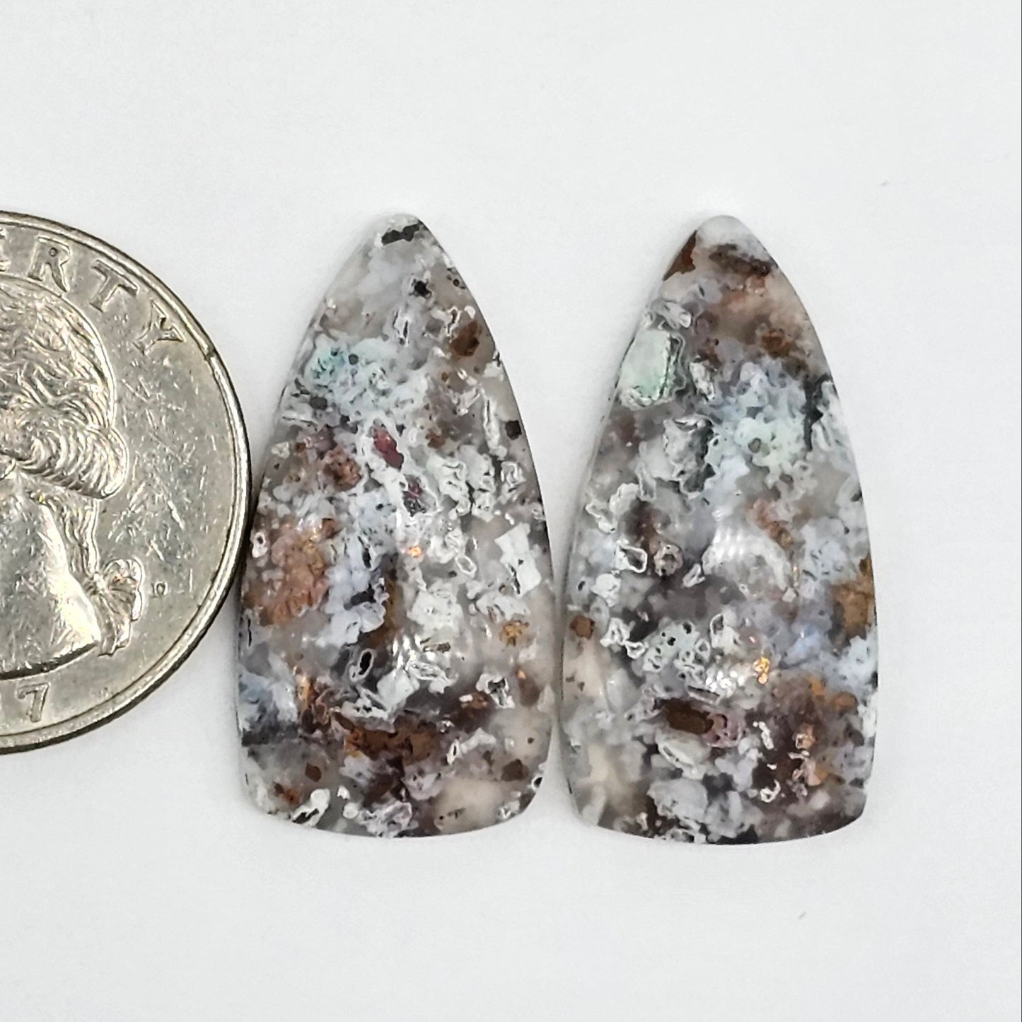 Chalcedony with Native Copper Cabochon Pair