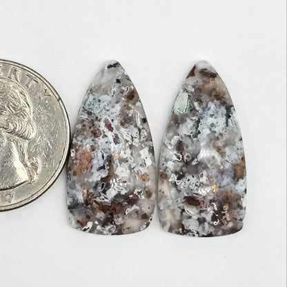 Chalcedony with Native Copper Cabochon Pair