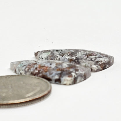 Chalcedony with Native Copper Cabochon Pair