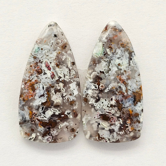 Chalcedony with Native Copper Cabochon Pair