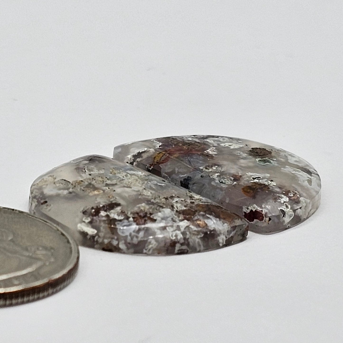 Chalcedony with Native Copper Cabochon Pair