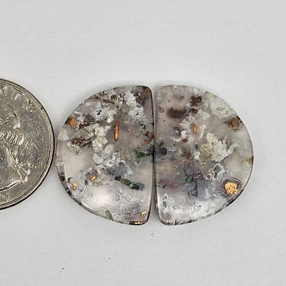 Chalcedony with Native Copper Cabochon Pair