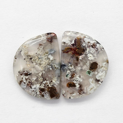 Chalcedony with Native Copper Cabochon Pair