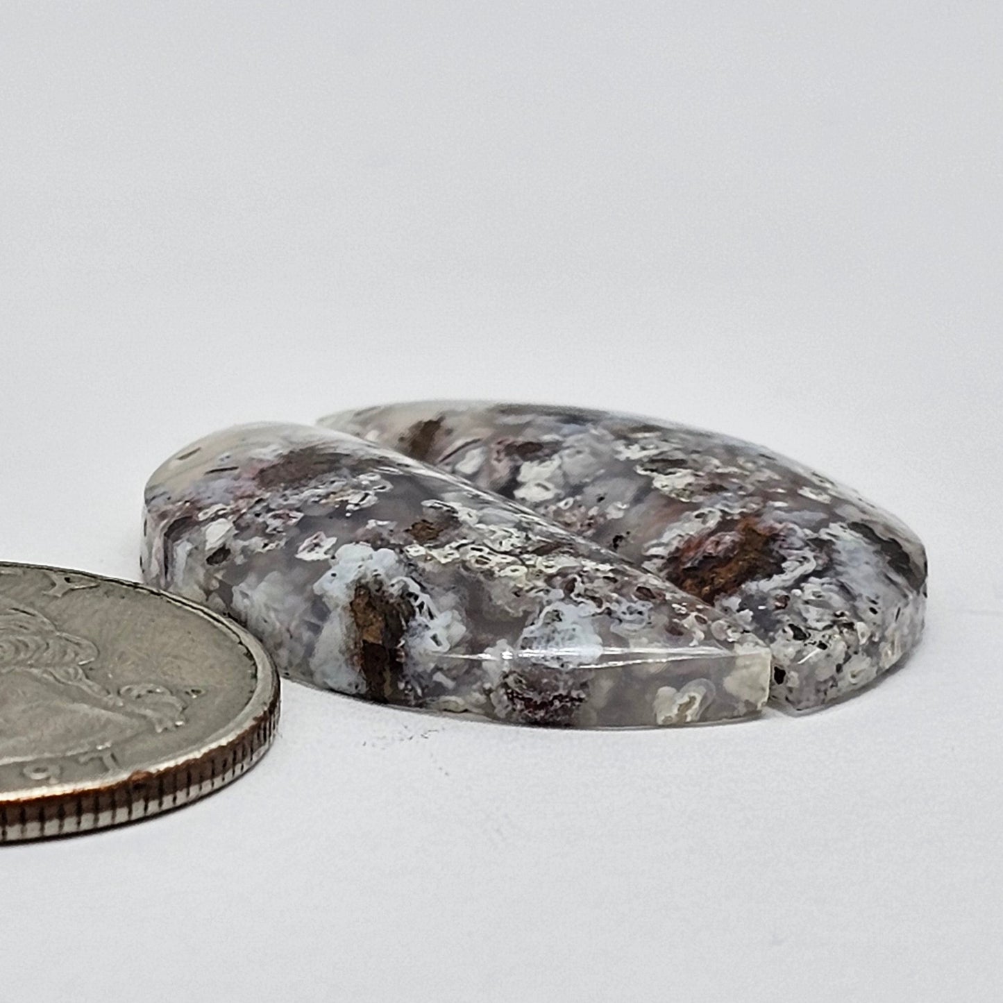 Chalcedony with Native Copper Cabochon Pair