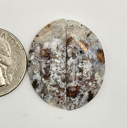 Chalcedony with Native Copper Cabochon Pair