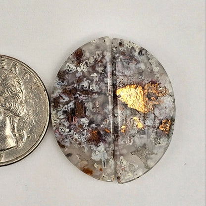 Chalcedony with Native Copper Cabochon Pair