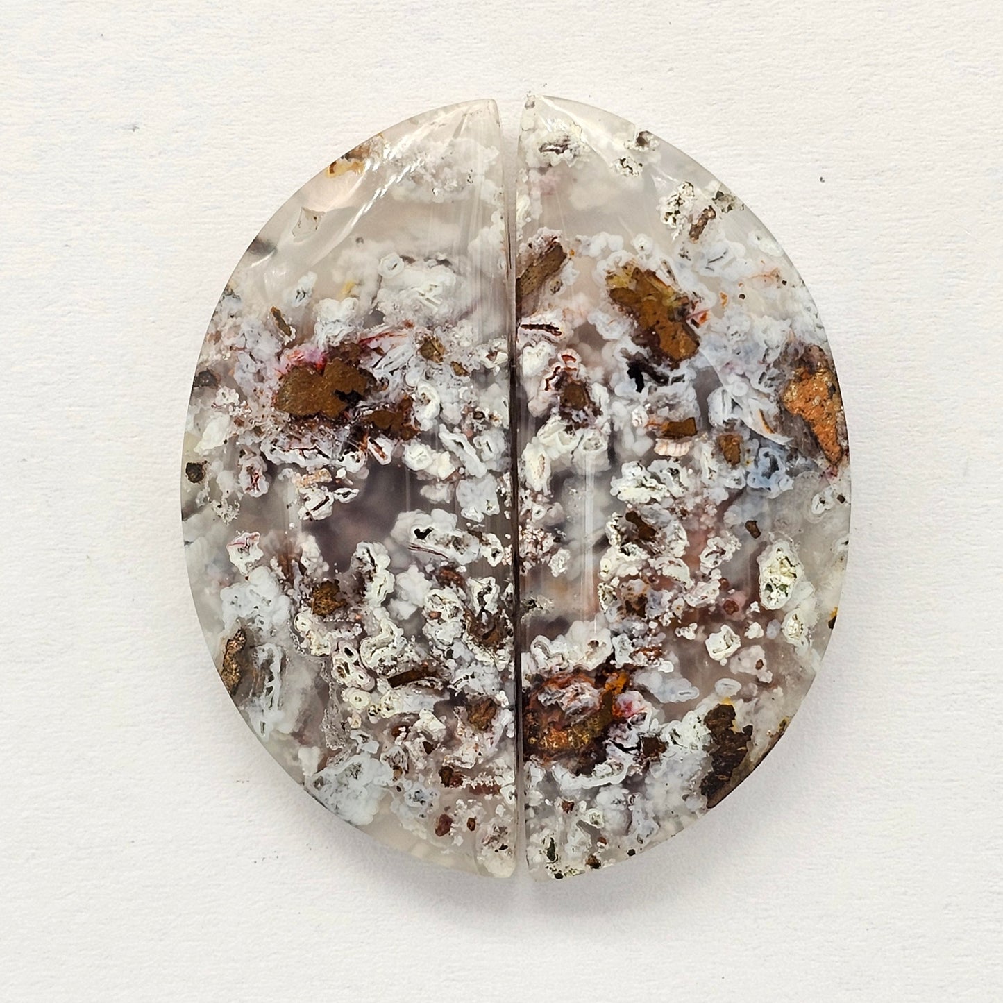 Chalcedony with Native Copper Cabochon Pair