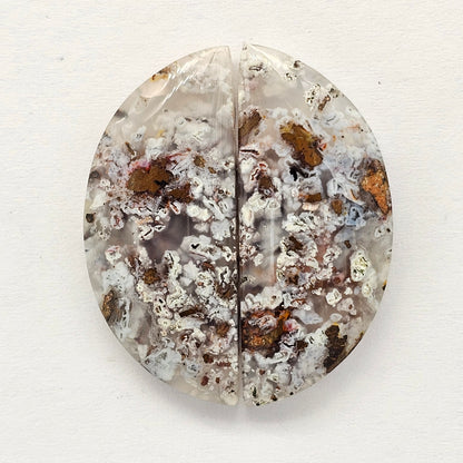 Chalcedony with Native Copper Cabochon Pair