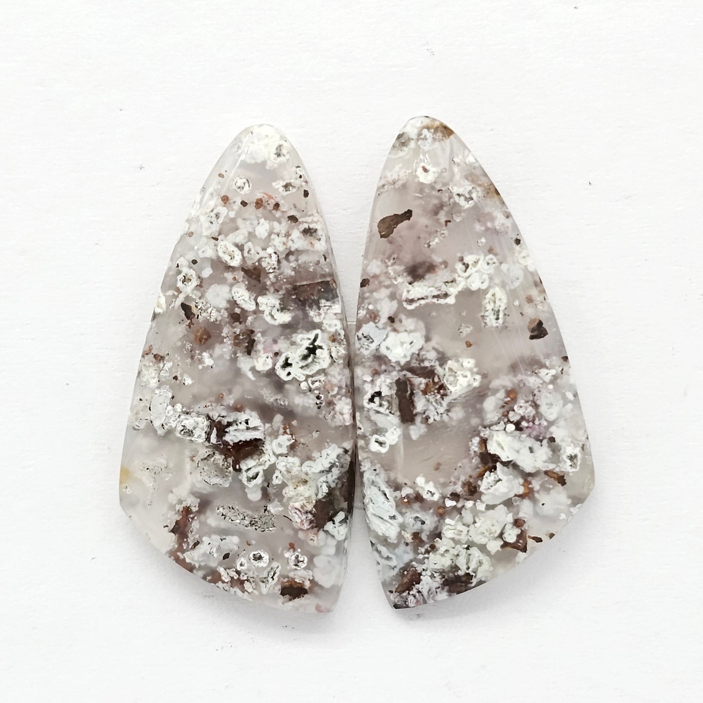 Chalcedony with Native Copper Cabochon Pair