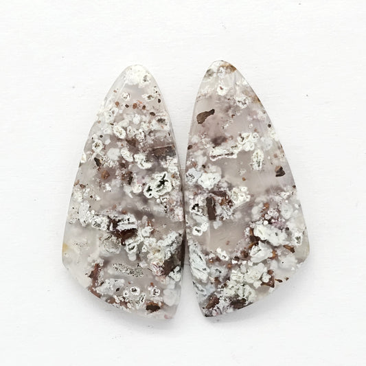 Chalcedony with Native Copper Cabochon Pair