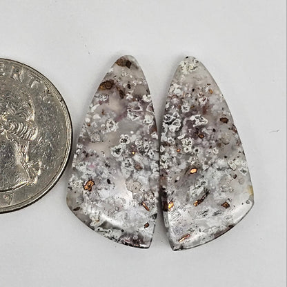 Chalcedony with Native Copper Cabochon Pair