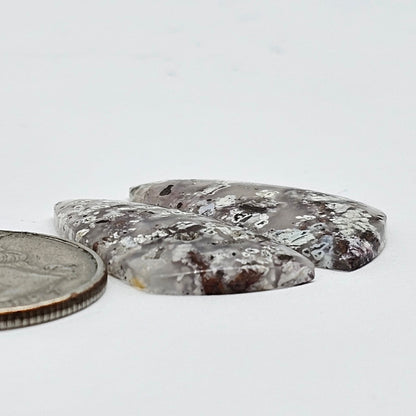 Chalcedony with Native Copper Cabochon Pair