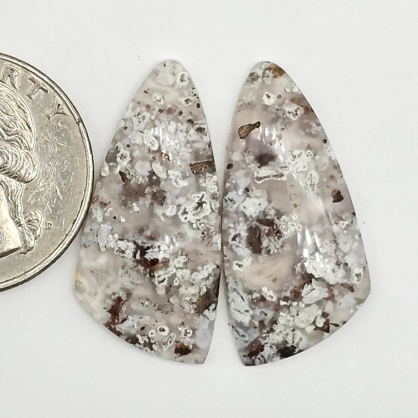 Chalcedony with Native Copper Cabochon Pair