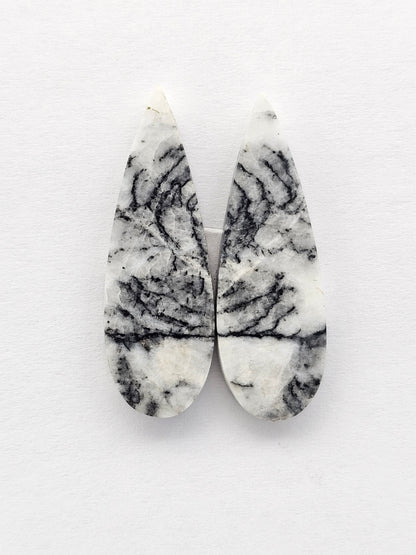 Snow Agate Cabochon Pair