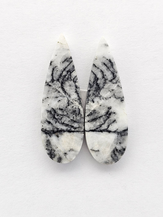Snow Agate Cabochon Pair