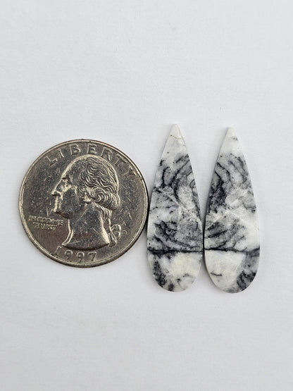 Snow Agate Cabochon Pair