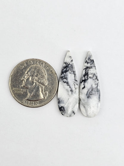 Snow Agate Cabochon Pair