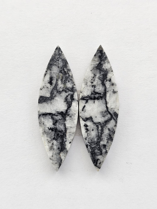 Snow Agate Cabochon Pair