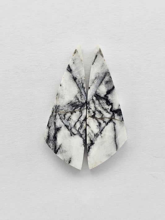 Snow Agate Cabochon Pair