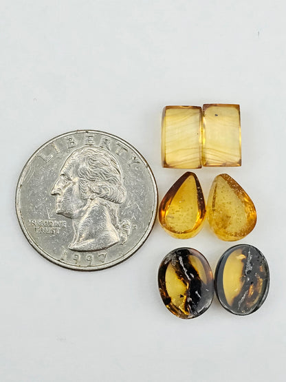 Amber authentic cabochon pair lot